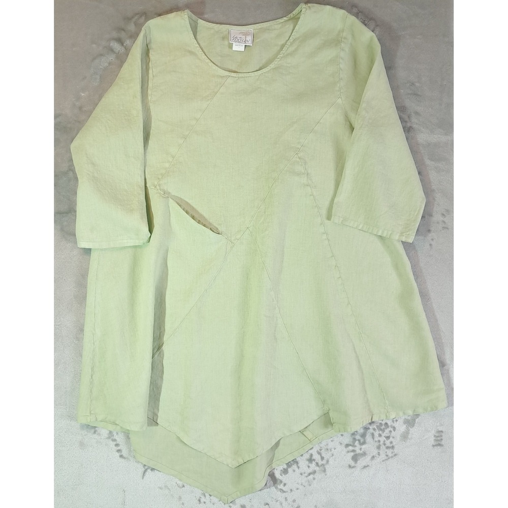 La Fixsun Linen Tunic Top 3/4 Sleeve Green Size Large Oversized Lagenlook Boho